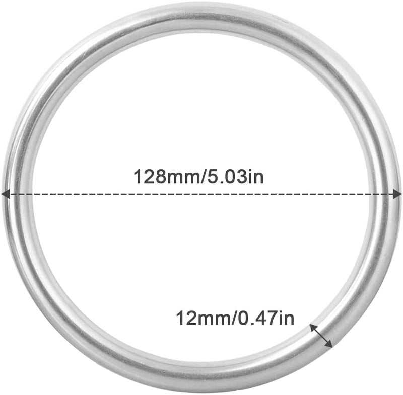 Abimars 5" Seamless Metal O Ring, 2 Pack 304 Stainless Steel Rings Load 990lbs, Solid, Heavy Duty Multi-Purpose Metal O-Ring for Macrame,Dog Leashes - Image 2