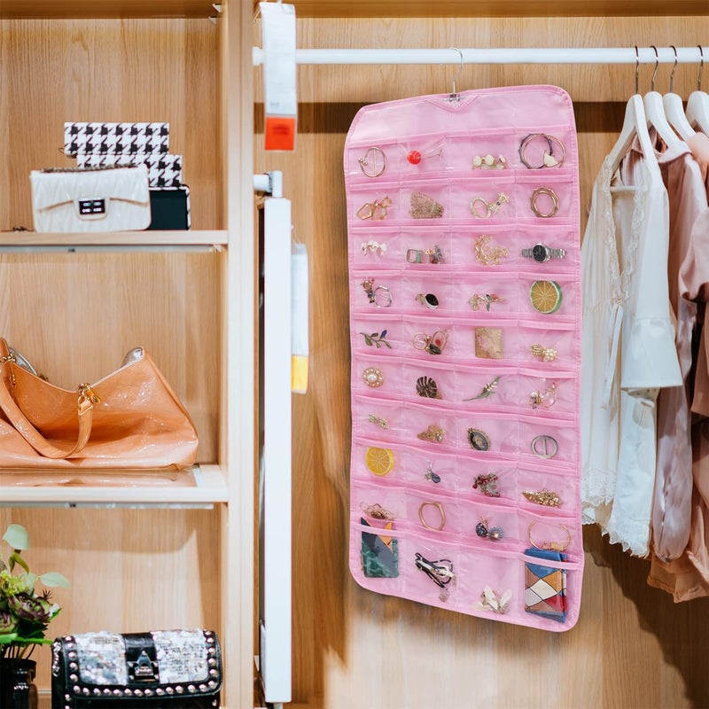 Bloss Valentines Day Gifts for Her,Pink Hanging Jewelry Organizer with 80 Pockets Jewelry Organizers and Storage, Earring Organizer Holder For Jewelry Earring Storage Dating Gifts for Wowen - Image 3