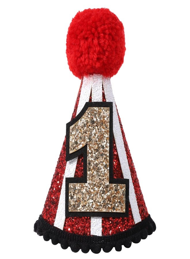 YOUAME Circus 1st Birthday Party Hat - Red Glitter Crown Outfit for Boys and Girls, Fun Carnival Themed Party Decor - Image 1