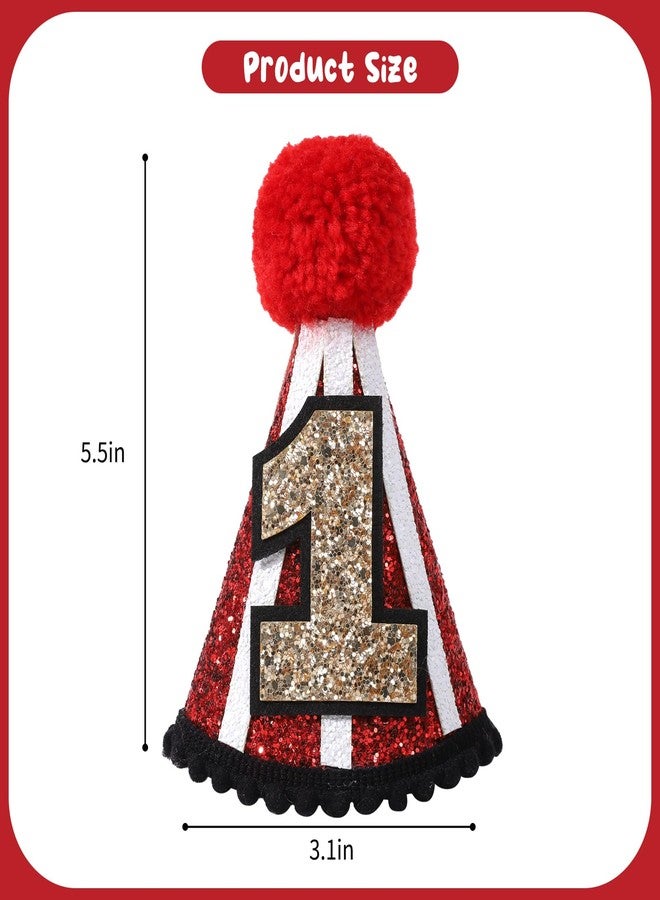 YOUAME Circus 1st Birthday Party Hat - Red Glitter Crown Outfit for Boys and Girls, Fun Carnival Themed Party Decor - Image 2