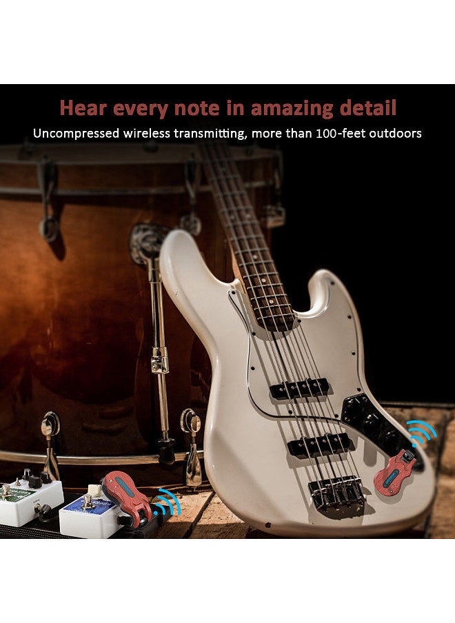 Wireless Guitar System Audio Digital Guitar Transmitter Receiver Built-In Rechargeable Battery 100 Feet Transmission Range