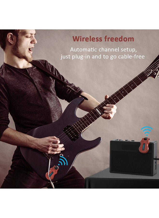 Wireless Guitar System Audio Digital Guitar Transmitter Receiver Built-In Rechargeable Battery 100 Feet Transmission Range