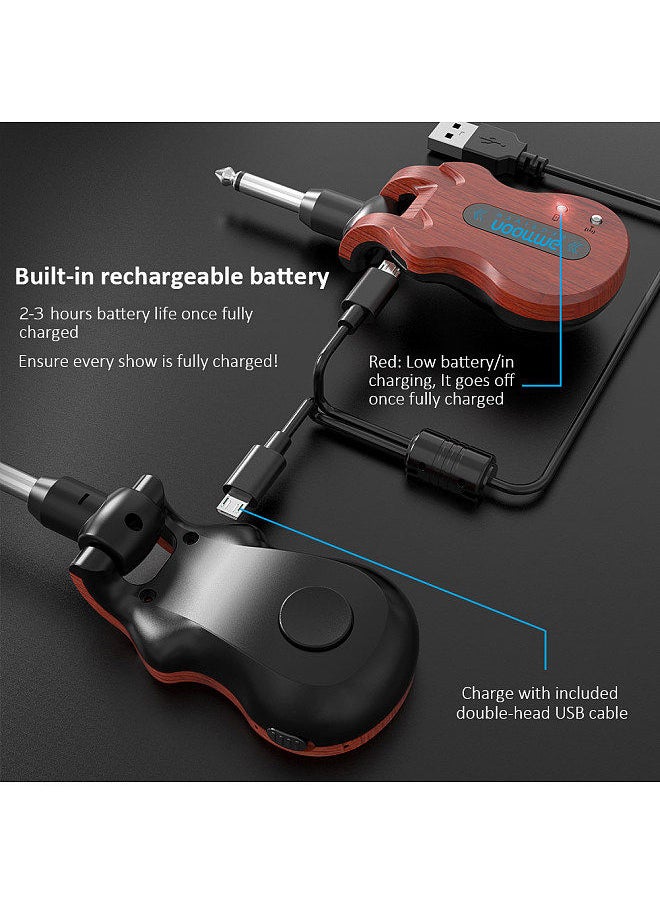 Wireless Guitar System Audio Digital Guitar Transmitter Receiver Built-In Rechargeable Battery 100 Feet Transmission Range