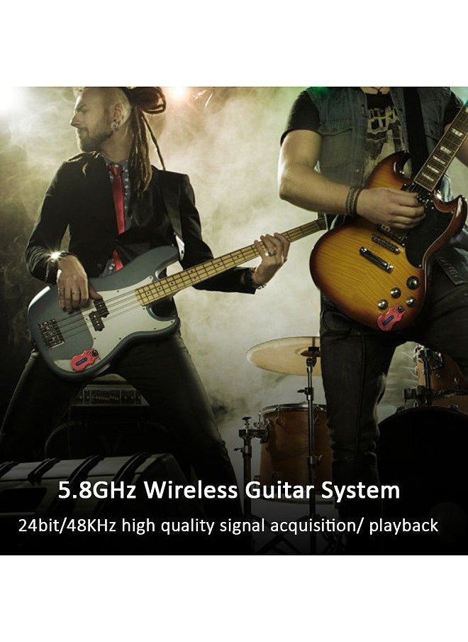 Wireless Guitar System Audio Digital Guitar Transmitter Receiver Built-In Rechargeable Battery 100 Feet Transmission Range
