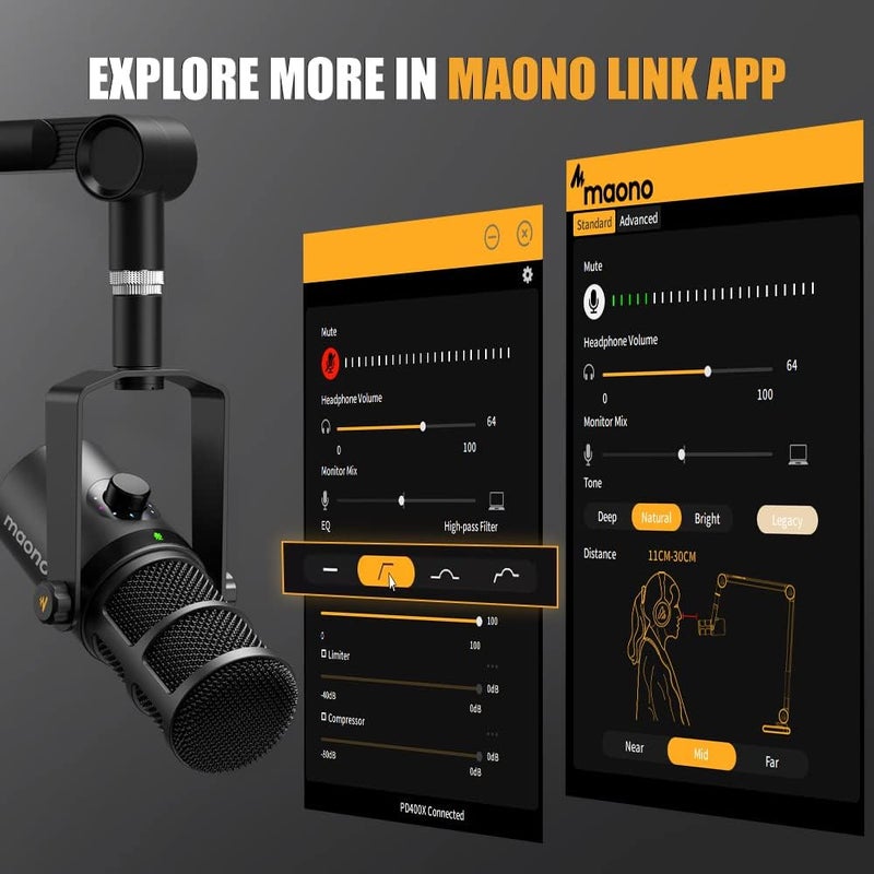 MAONO PD400X Dynamic Microphone - USB/XLR Podcast Microphone with Tap-to-Mute, Gain Knob, and Volume Control - Image 4