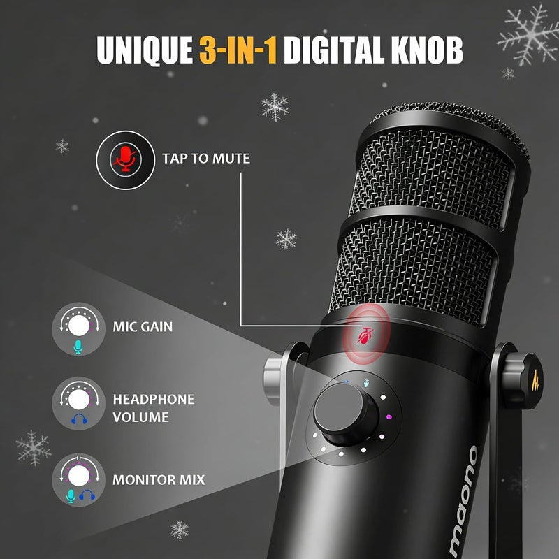 MAONO PD400X Dynamic Microphone - USB/XLR Podcast Microphone with Tap-to-Mute, Gain Knob, and Volume Control - Image 5