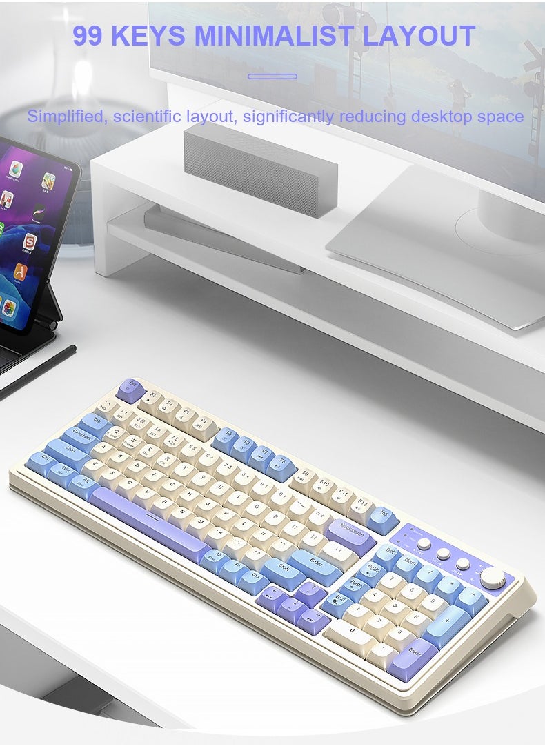 AULA - S99 Keys Creamy Gaming Keyboard, Tri-Mode Bluetooth/2.4GHz/USB-C Retro Keyboard with NumberPad RGB Backlit, Media Knob Programmable Membrane Computer Keyboard - Image 1