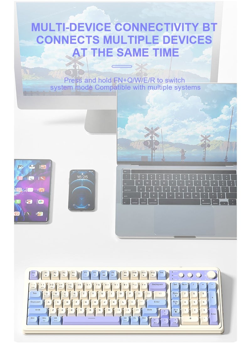 AULA - S99 Keys Creamy Gaming Keyboard, Tri-Mode Bluetooth/2.4GHz/USB-C Retro Keyboard with NumberPad RGB Backlit, Media Knob Programmable Membrane Computer Keyboard - Image 1
