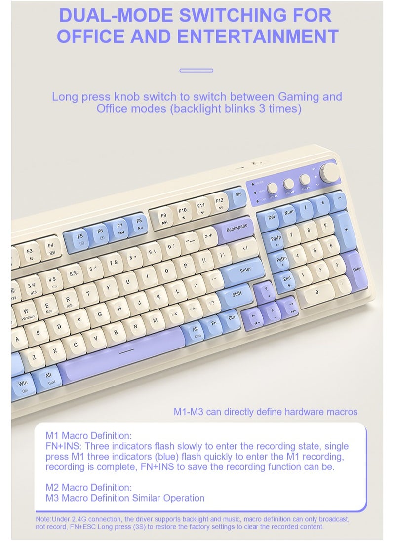 AULA - S99 Keys Creamy Gaming Keyboard, Tri-Mode Bluetooth/2.4GHz/USB-C Retro Keyboard with NumberPad RGB Backlit, Media Knob Programmable Membrane Computer Keyboard - Image 1