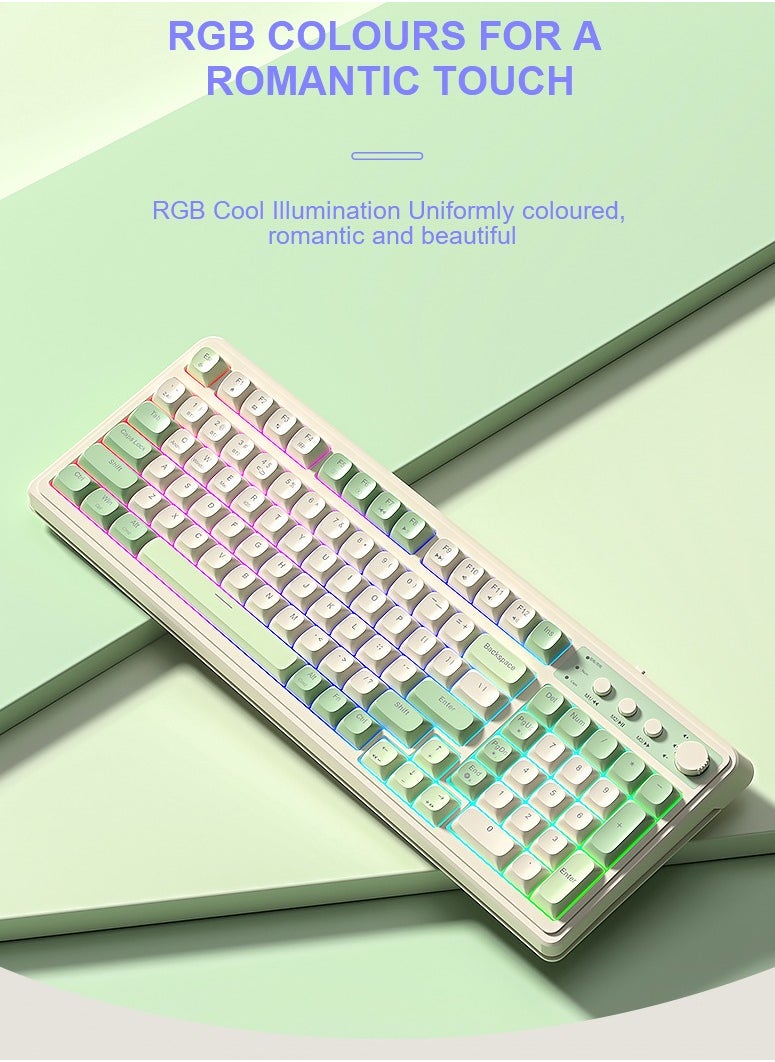 AULA - S99 Keys Creamy Gaming Keyboard, Tri-Mode Bluetooth/2.4GHz/USB-C Retro Keyboard with NumberPad RGB Backlit, Media Knob Programmable Membrane Computer Keyboard - Image 1