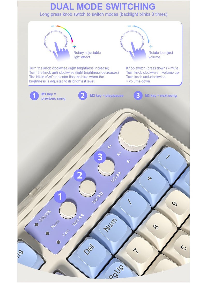 AULA - S99 Keys Creamy Gaming Keyboard, Tri-Mode Bluetooth/2.4GHz/USB-C Retro Keyboard with NumberPad RGB Backlit, Media Knob Programmable Membrane Computer Keyboard - Image 1