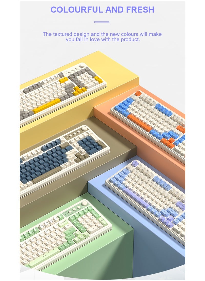 AULA - S99 Keys Creamy Gaming Keyboard, Tri-Mode Bluetooth/2.4GHz/USB-C Retro Keyboard with NumberPad RGB Backlit, Media Knob Programmable Membrane Computer Keyboard - Image 1