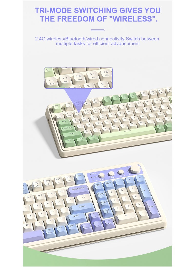 AULA - S99 Keys Creamy Gaming Keyboard, Tri-Mode Bluetooth/2.4GHz/USB-C Retro Keyboard with NumberPad RGB Backlit, Media Knob Programmable Membrane Computer Keyboard - Image 1