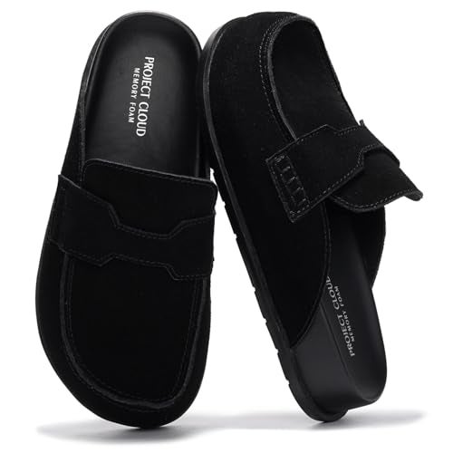 Project Cloud Genuine Leather Womens Clog - Memory Foam Arch Support Non-Slip Sole Mules & Clogs for Women Footwear - Platform Winter Shoes (Foamy, BLKSUEDE, 5.5) - Image 1