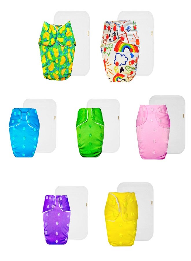 Dumbledo Premium Cloth Diaper with Cotton Insert (Pack of 7) | Dry Feel and Comfortable | Leakproof | Travel Friendly | Worry-Free Diapering | 3 Months - 3 Years | Unisex Baby - Image 1