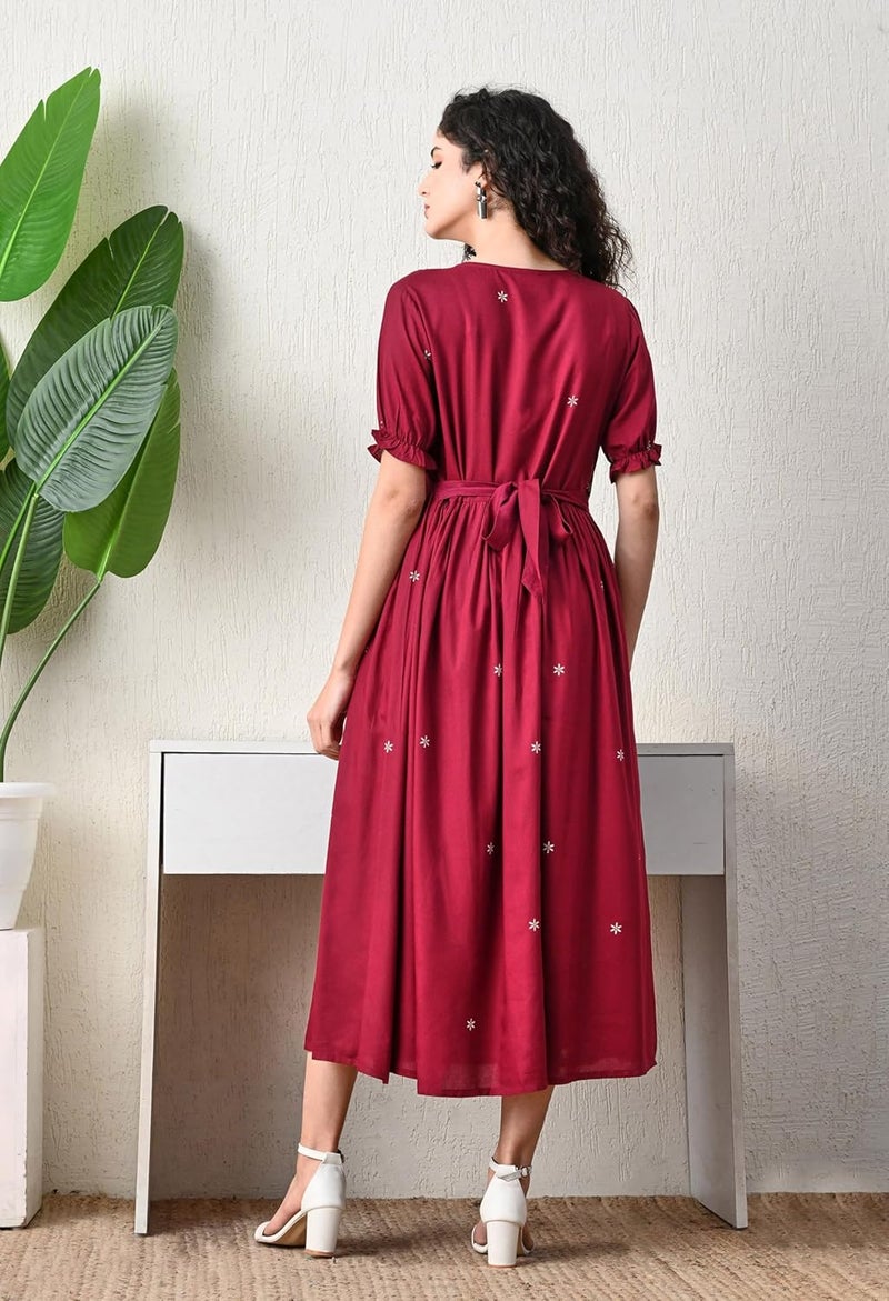 Ichaa Rayon Fit and Flare Midi Women's Maternity Gown - Image 4