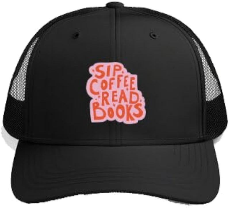 SIP COFFEE READ BOOKS Plain unisex baseball cap Black