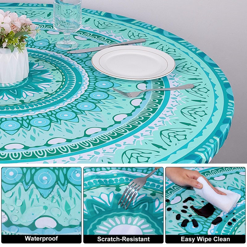 MHJY Round Tablecloth Fitted Elastic Table Cover Waterproof Table Cloth for Dinner, Party, Picnic,Camping, Round Table Cover for Indoor Outdoor - Image 5