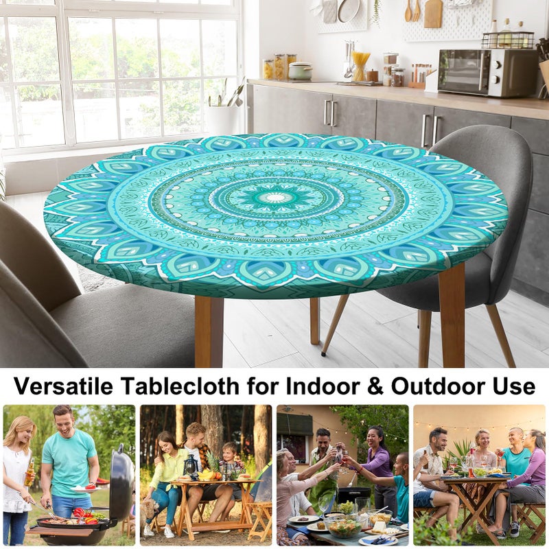 MHJY Round Tablecloth Fitted Elastic Table Cover Waterproof Table Cloth for Dinner, Party, Picnic,Camping, Round Table Cover for Indoor Outdoor - Image 2