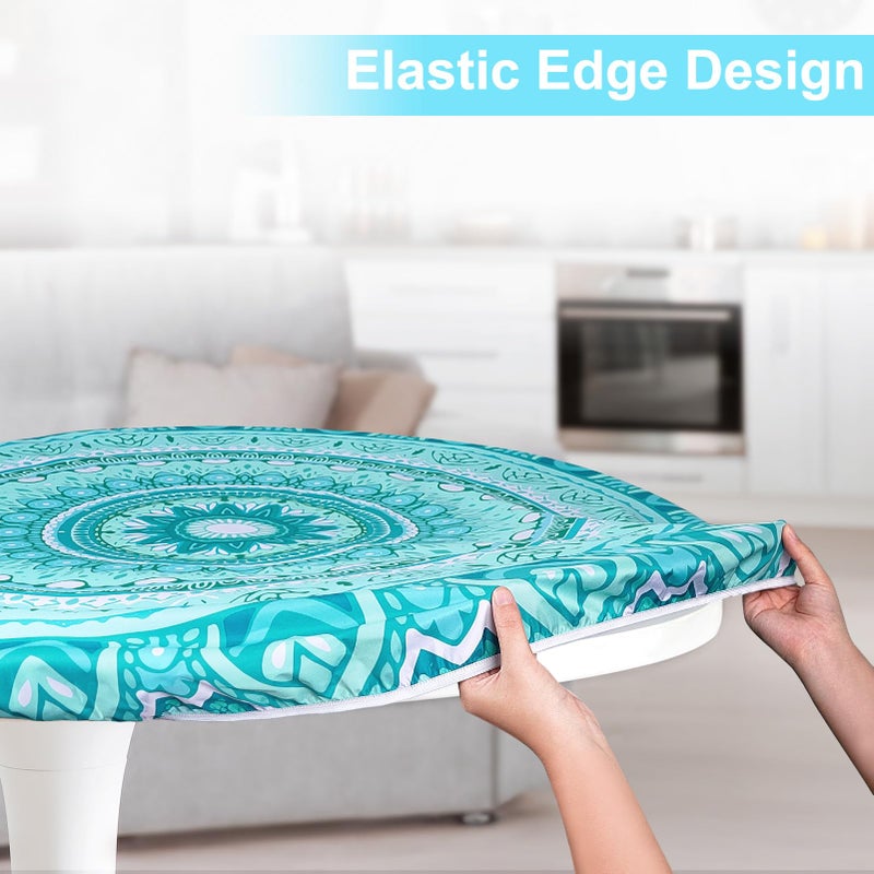 MHJY Round Tablecloth Fitted Elastic Table Cover Waterproof Table Cloth for Dinner, Party, Picnic,Camping, Round Table Cover for Indoor Outdoor - Image 3