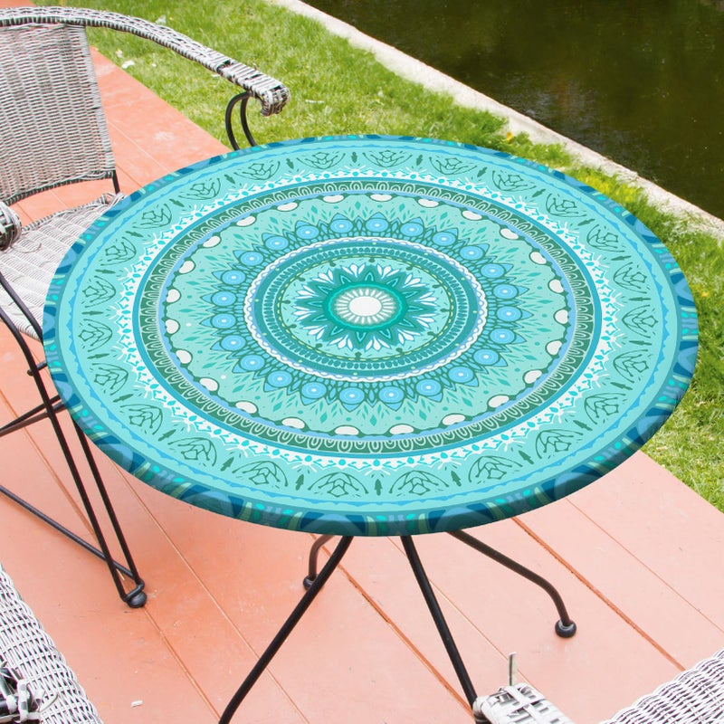 MHJY Round Tablecloth Fitted Elastic Table Cover Waterproof Table Cloth for Dinner, Party, Picnic,Camping, Round Table Cover for Indoor Outdoor - Image 1