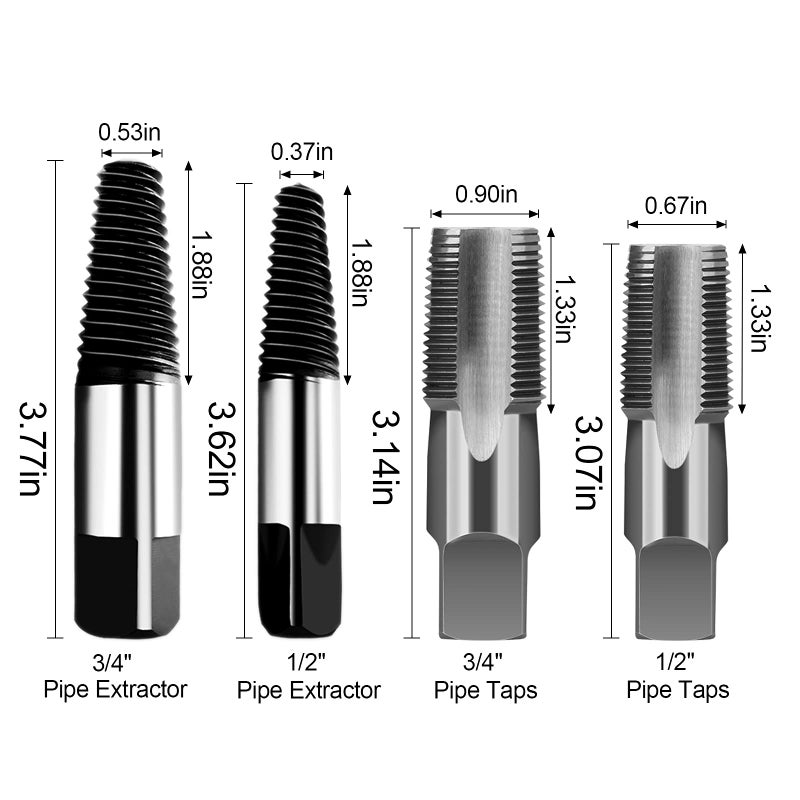 Hakkin 4 Pcs 1/2" - 3/4" Carbon Steel Water Pipe Extractor NPT Taps Set, Water Pipe Triangle Valve Repair Kit, Manual Broken Pipe Remover Thread Repair Tool with Storage Case Bonus a Pipe Seal Tape - Image 2