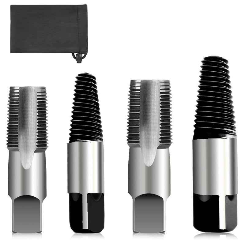 Hakkin 4 Pcs 1/2" - 3/4" Carbon Steel Water Pipe Extractor NPT Taps Set, Water Pipe Triangle Valve Repair Kit, Manual Broken Pipe Remover Thread Repair Tool with Storage Case Bonus a Pipe Seal Tape - Image 1