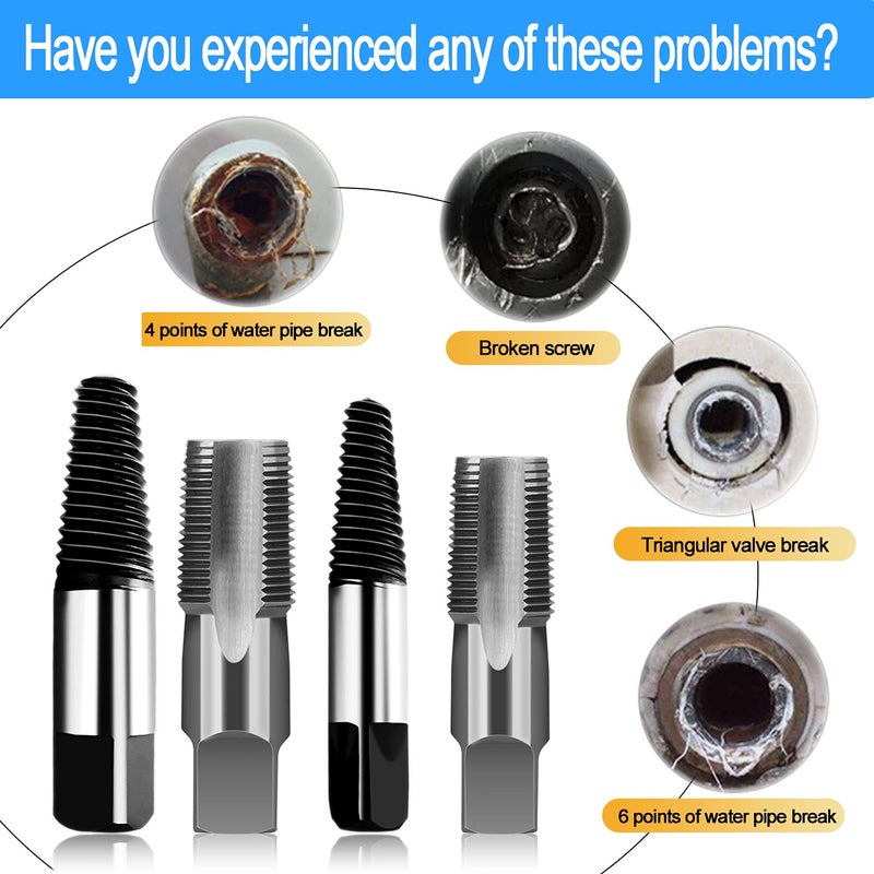 Hakkin 4 Pcs 1/2" - 3/4" Carbon Steel Water Pipe Extractor NPT Taps Set, Water Pipe Triangle Valve Repair Kit, Manual Broken Pipe Remover Thread Repair Tool with Storage Case Bonus a Pipe Seal Tape - Image 3
