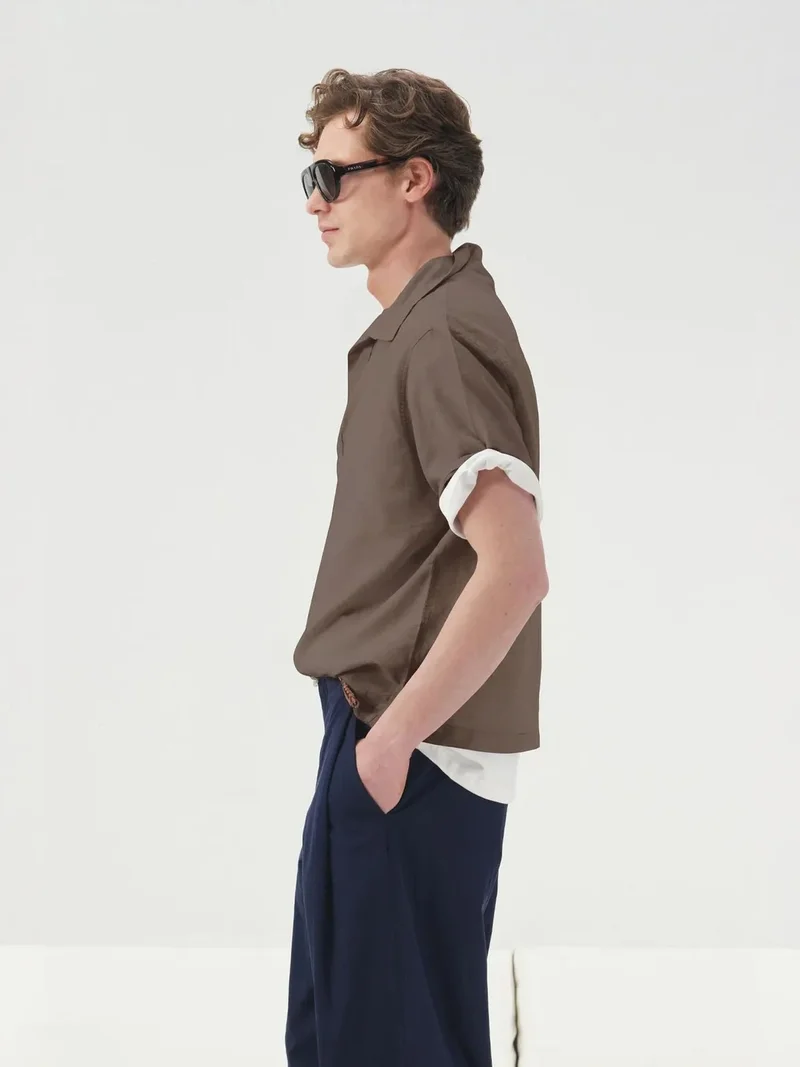 Giesto Beaver Brown GIESTO Relaxed Fit Short Sleeve Poplin Shirt for Men | Best Price UAE