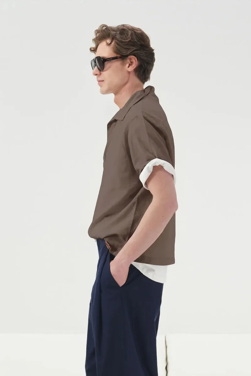 Giesto Beaver Brown GIESTO Relaxed Fit Short Sleeve Poplin Shirt for Men | Best Price UAE