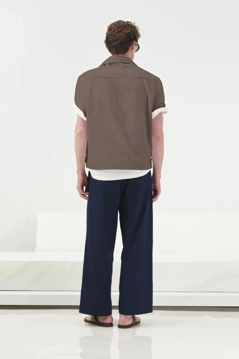 Giesto Beaver Brown GIESTO Relaxed Fit Short Sleeve Poplin Shirt for Men | Best Price UAE