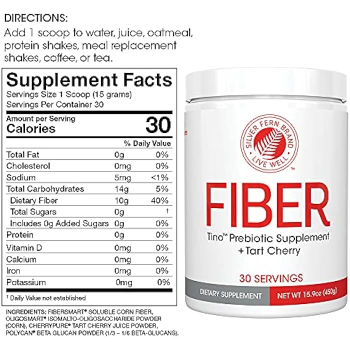 Silver Fern Tino High Fiber Supplement Powder - Non-GMO, Pre-Biotic, Water Soluble, Digestive Friendly, Powdered Mix - Add to Water, Juice, Shakes, Cereal & More (2 Canisters - 15.9 Oz. ea.) - Image 3