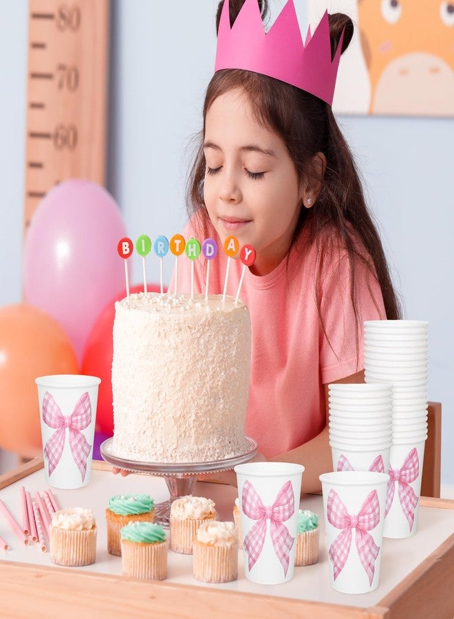 Whaline 50Pcs Bow Coquette Paper Cups Pink Plaid Ribbon Bowknot Disposable Cups For Hot Cold Drinks Birthday Baby Shower Party Table Decor Supplies, 9 Oz - Image 5