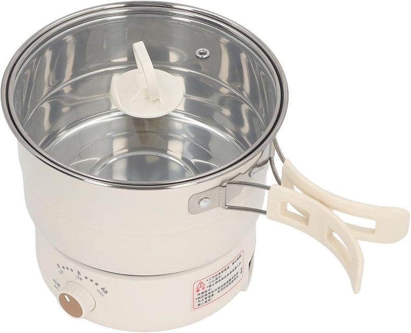 Beige 500W 1 6L Portable Electric Hot Pot Ramen Cooker With Foldable Handle For Camping Dorm - Image 1