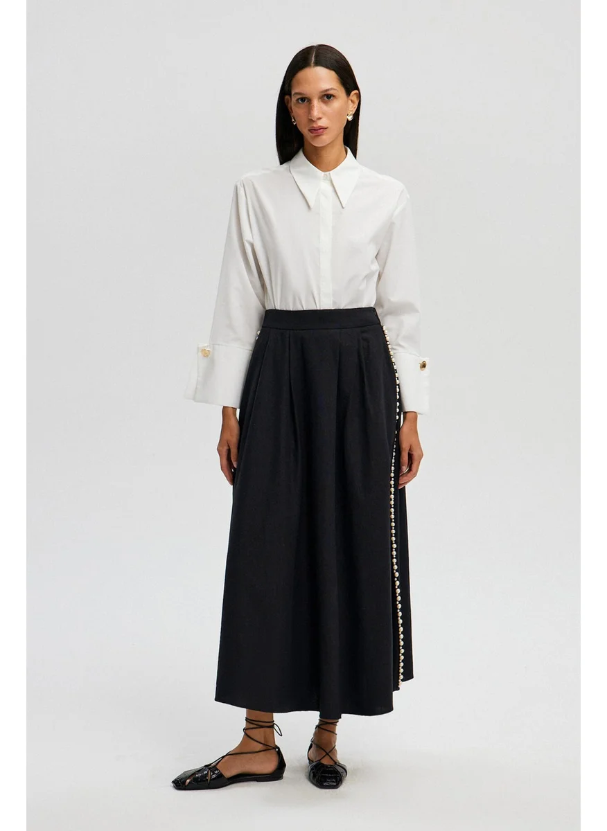 تاتشي Touche Pearl Detailed Linen Skirt