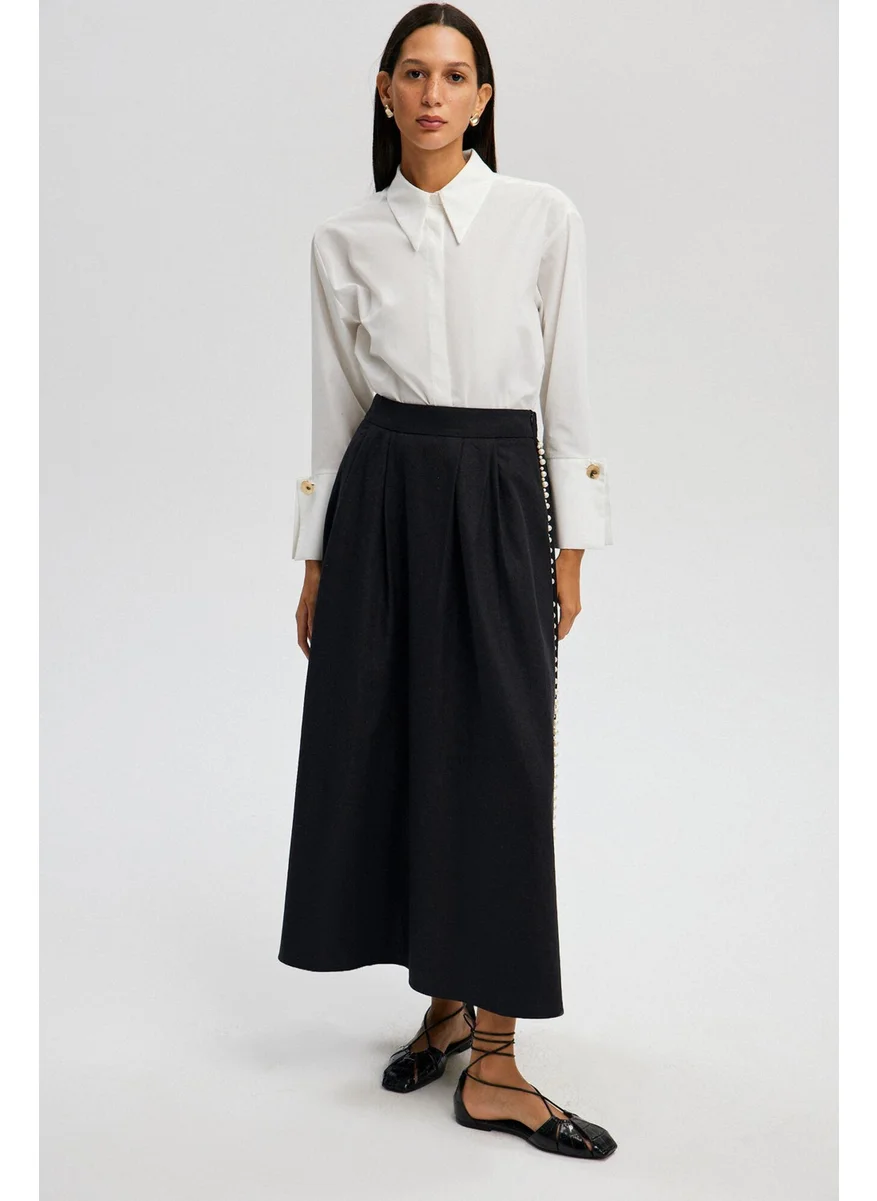 تاتشي Touche Pearl Detailed Linen Skirt