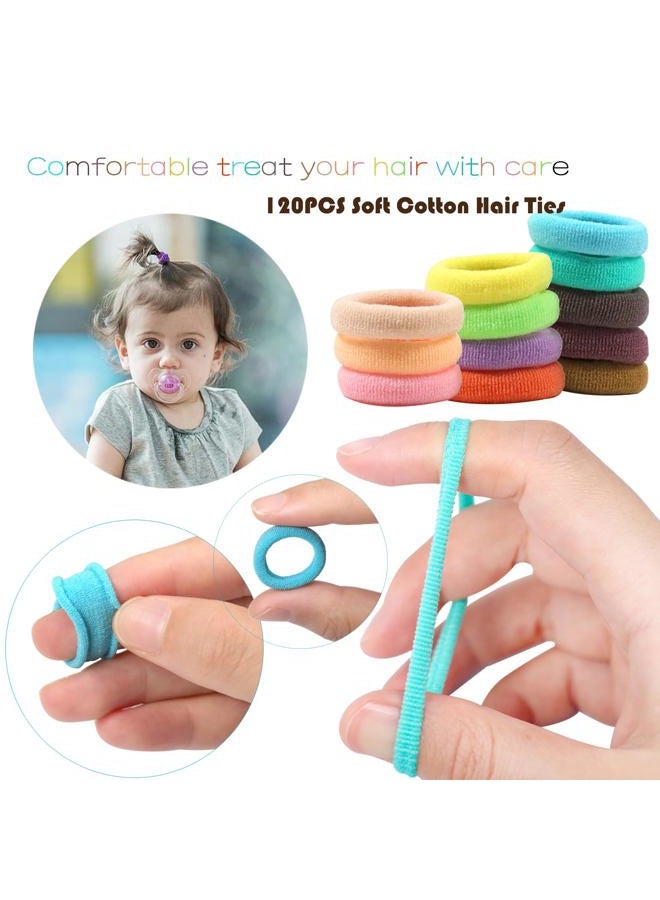 WillingTee 120 Pcs Baby Hair Ties, Cotton Toddler Hair Ties for Girls and Kids, Multicolor Small Seamless Hair Bands Elastic Ponytail Holders Spring - Image 3
