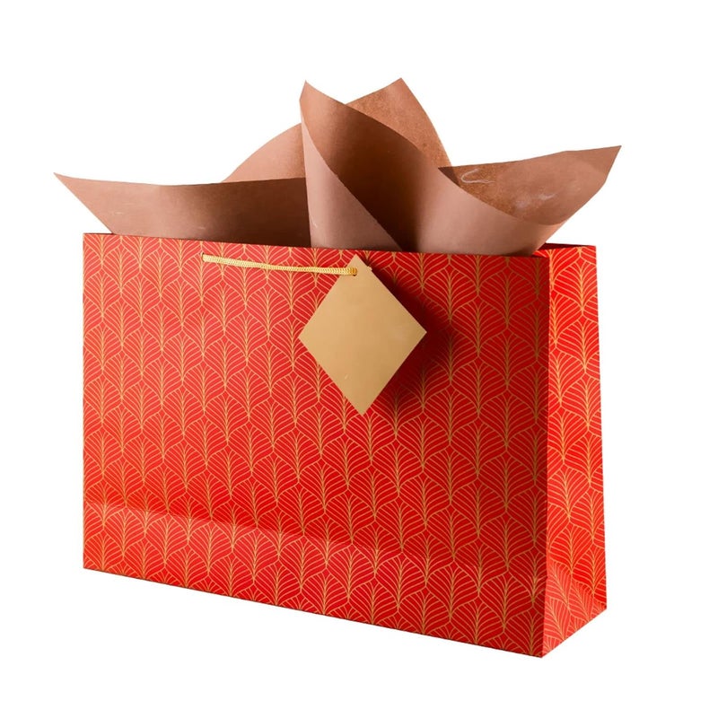 Birch Co Gift Bags Paper Bags for Return Gifts Large Carry Bags for Gifting Large Paper Bags Goodie Bags with Tissue and Thank You Card Gift Covers Pack Of 5 Red 420 gram