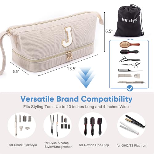 ELCUPA Initial Personalized Hair Dryer Case,Double-Layer Hair Tools Travel Carrying Case for Shark FlexStyle with Hair Dryer Bag- Hair Air Wrap Dryer Case Flat Curling Iron Travel Organizer Gift - Image 4