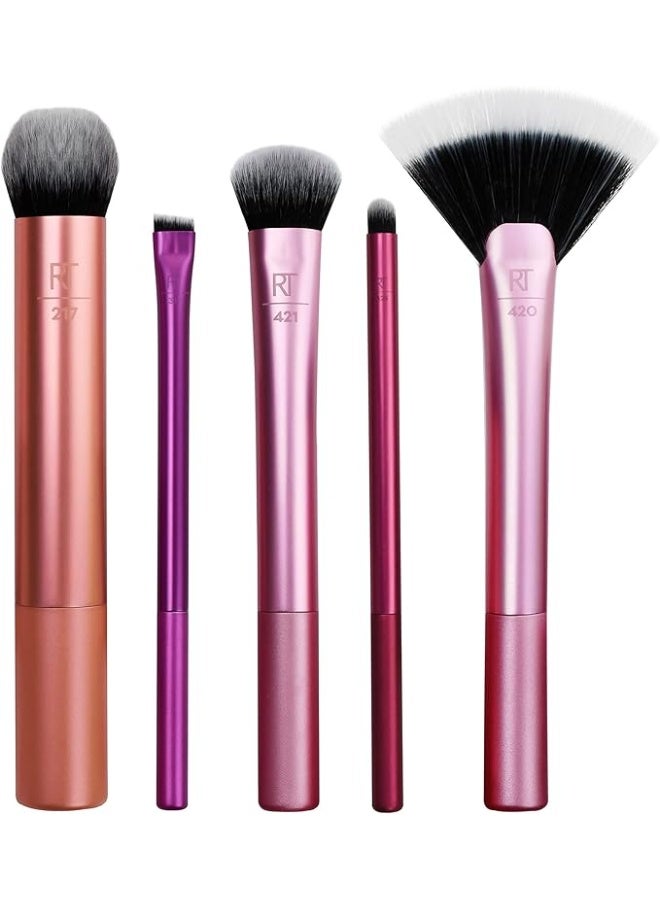 أر تي طقم فرش مكياج ريل تكنيكز ، لبودرة الأساس، البلاشر، الهايلايتر، ظلال العيون، والآيلاينر، أدوات مكياج احترافية، شعيرات صناعية، نباتية وبدون قسوة، ٥ قطع. - Image 1