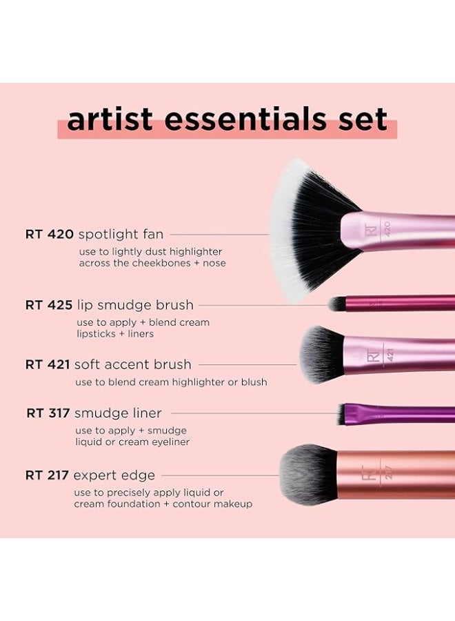 أر تي طقم فرش مكياج ريل تكنيكز ، لبودرة الأساس، البلاشر، الهايلايتر، ظلال العيون، والآيلاينر، أدوات مكياج احترافية، شعيرات صناعية، نباتية وبدون قسوة، ٥ قطع. - Image 3