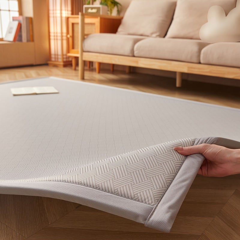1 قطعة، رمادي، مقاس 39x79 بوصة، وسادة أرضية تاتامي من رغوة الذاكرة بسمك 25D، ناعمة وسميكة، مناسبة للحيوانات الأليفة، غير قابلة للانزلاق، بنقشة مربعات ومخططة، لديكور غرفة المعيشة والمنزل بجانب السرير. - Image 5
