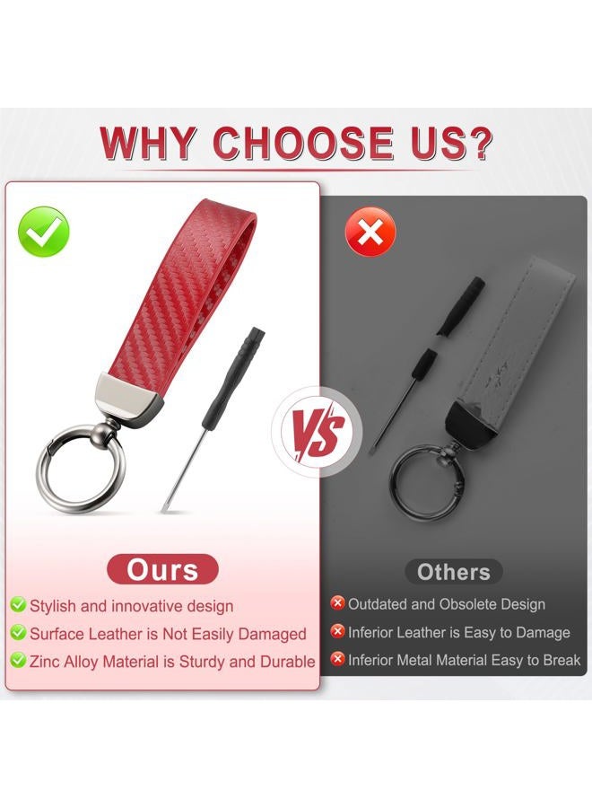JUSTTOP Leather Keychain, Carbon Fiber Car Key Chain with Anti-Lost D-Ring and 2 Key Ring, Car Accessories, Universal Keychain for Men and Women (Red) - Image 5