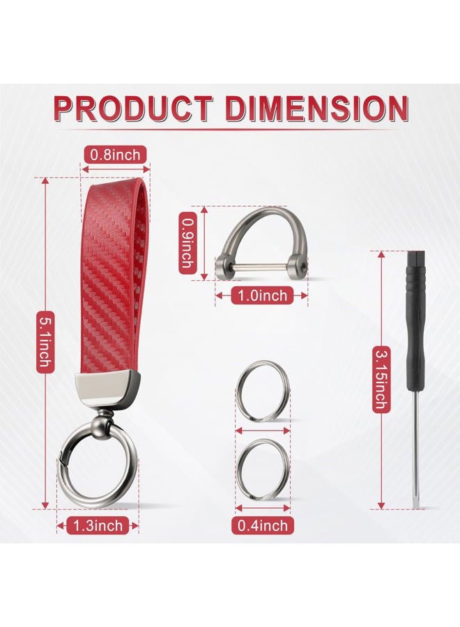 JUSTTOP Leather Keychain, Carbon Fiber Car Key Chain with Anti-Lost D-Ring and 2 Key Ring, Car Accessories, Universal Keychain for Men and Women (Red) - Image 2