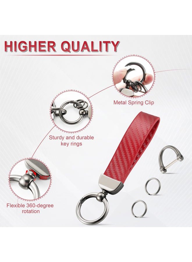 JUSTTOP Leather Keychain, Carbon Fiber Car Key Chain with Anti-Lost D-Ring and 2 Key Ring, Car Accessories, Universal Keychain for Men and Women (Red) - Image 4