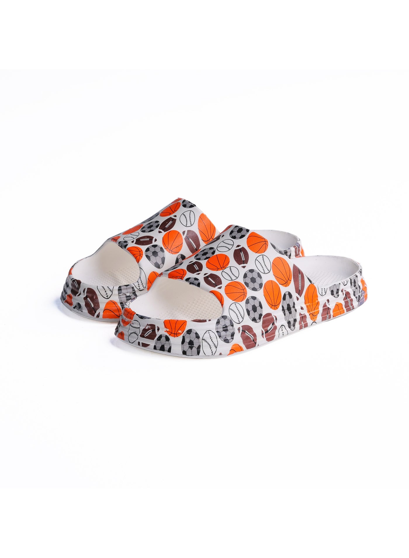 Onda Waves "PK8" Kids Slide Slipper Sport Balls Print, Lightweight & Comfortable - White - 30