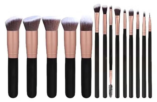 TAKHTEELA 14 Pieces Makeup Multi Use Brush Set Rose Gold / Black - Image 1