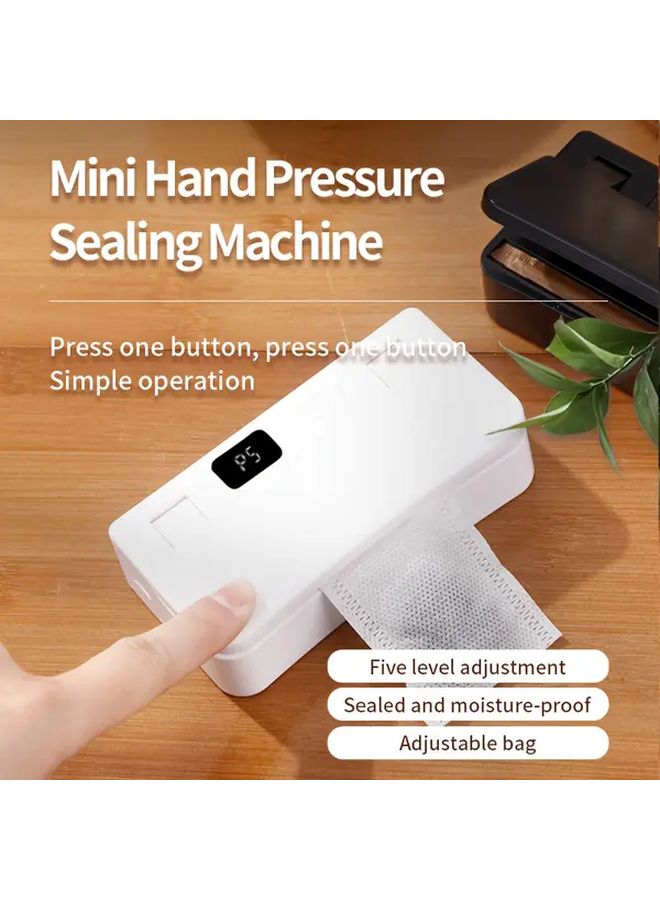 White USB Rechargeable 2 in 1 Snack Bag Sealer Handheld Compact for Home Travel - Image 1