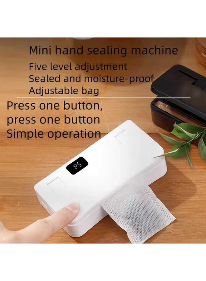 White USB Rechargeable 2 in 1 Snack Bag Sealer Handheld Compact for Home Travel - Image 4