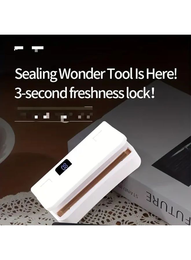 White USB Rechargeable 2 in 1 Snack Bag Sealer Handheld Compact for Home Travel - Image 2